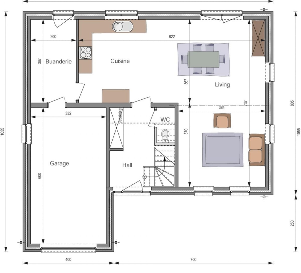 plans maison hall d'entrée