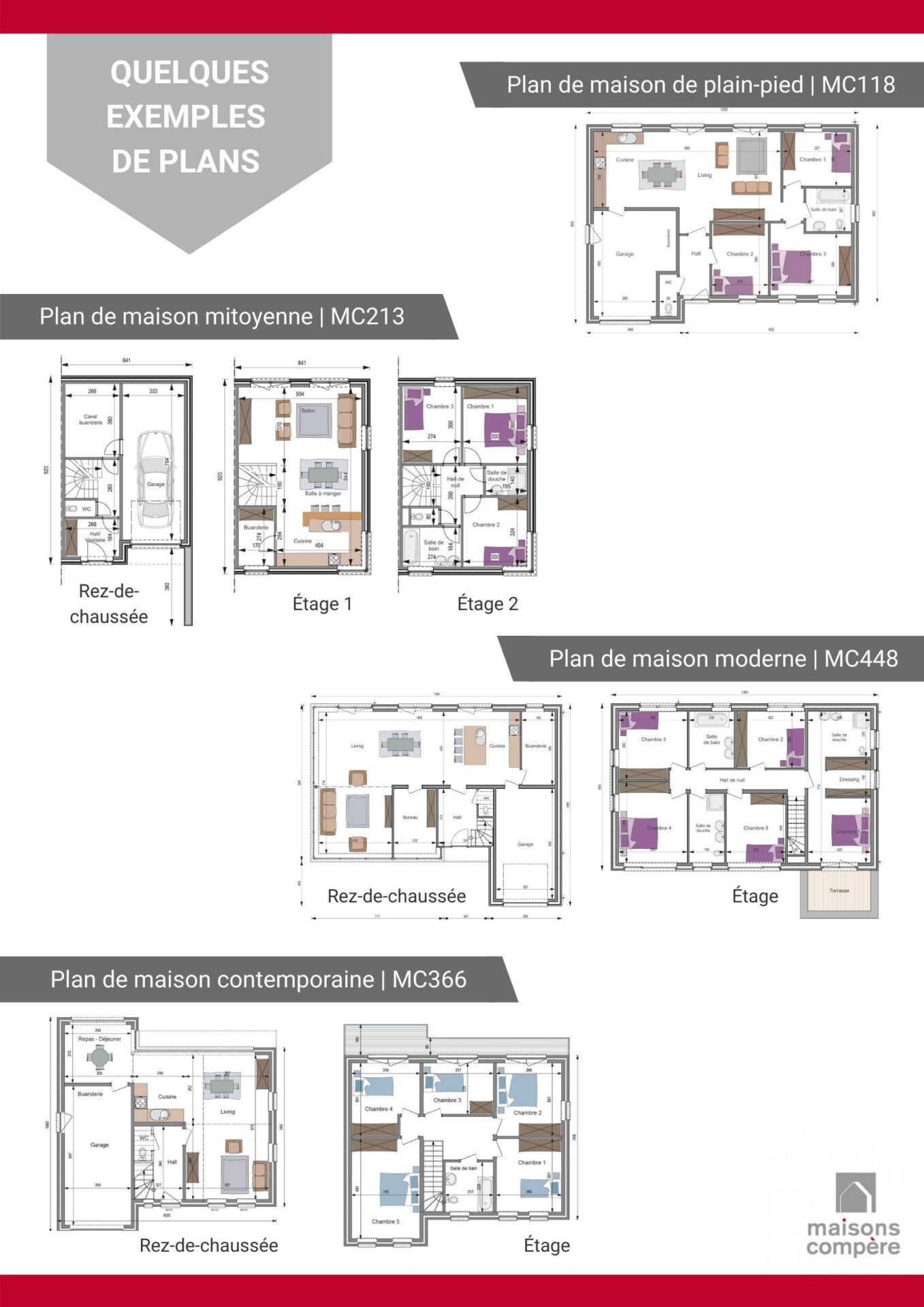 plan de maison simple, 3 chambres, 4 chambres